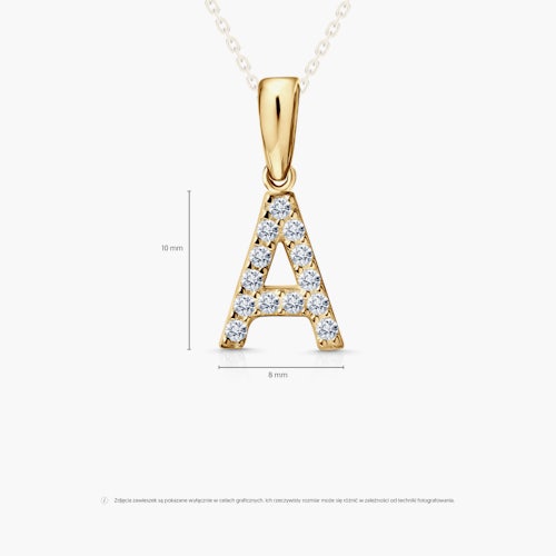 Zawieszka Litera A SAVICKI: złota, cyrkonie